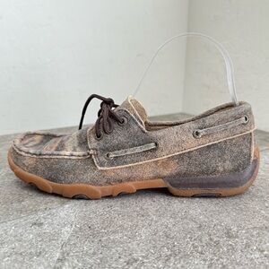 Twisted X Driving Moc Tiger Pattern Distressed Brown Leather Moc Women’s 8M